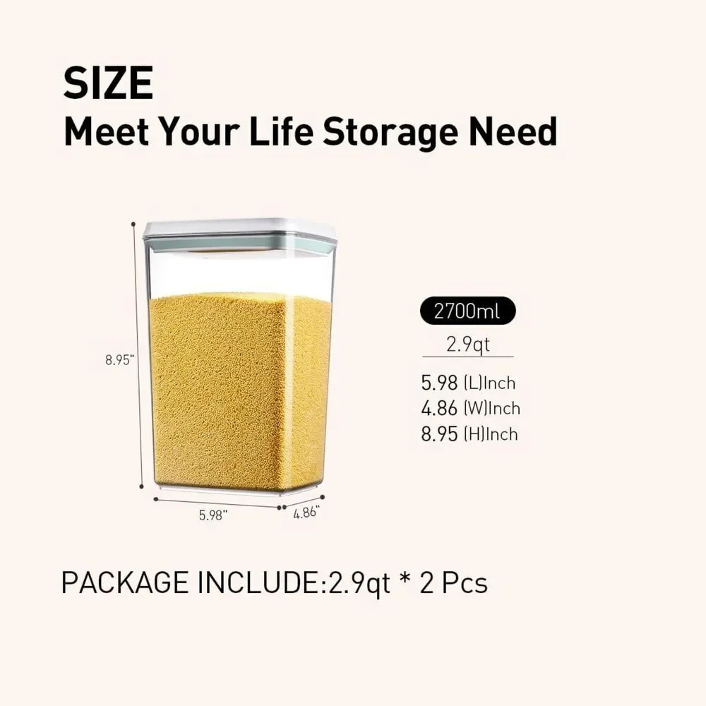 Food Storage Containers with Lids 2.9Qt 2Pcs Airtight Pop Food Storage Container
